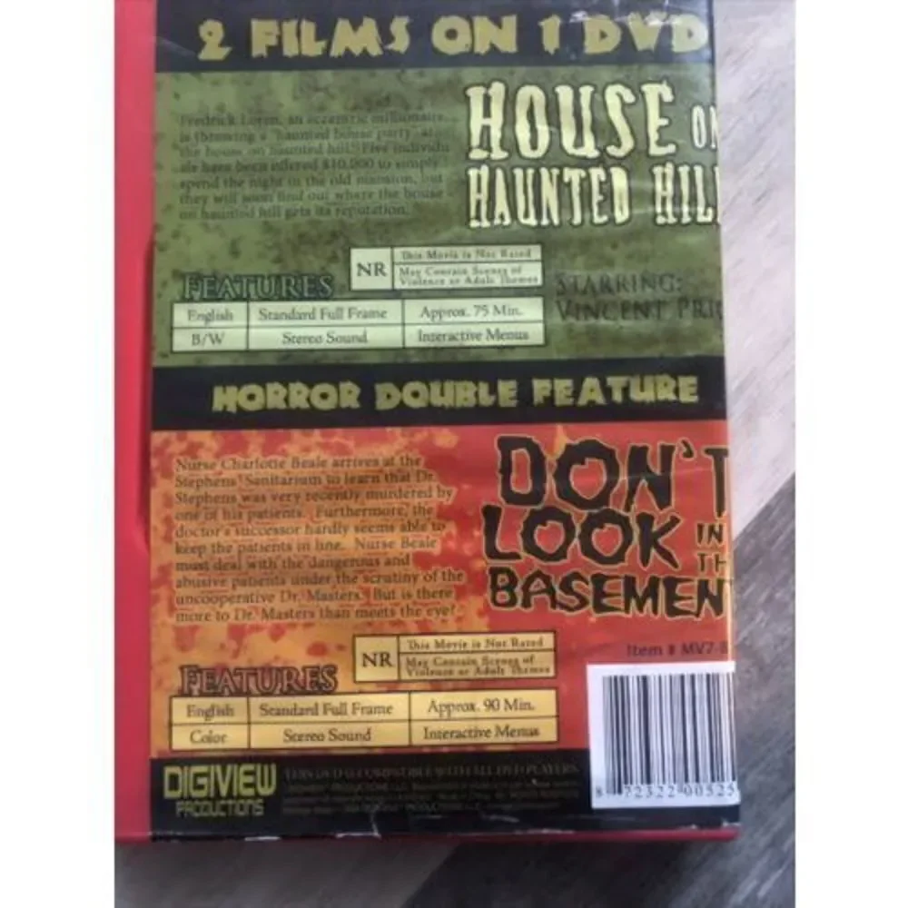 *Horror Double Feature House on Haunted Hill/ Dont Look in the Basement DVD,2006